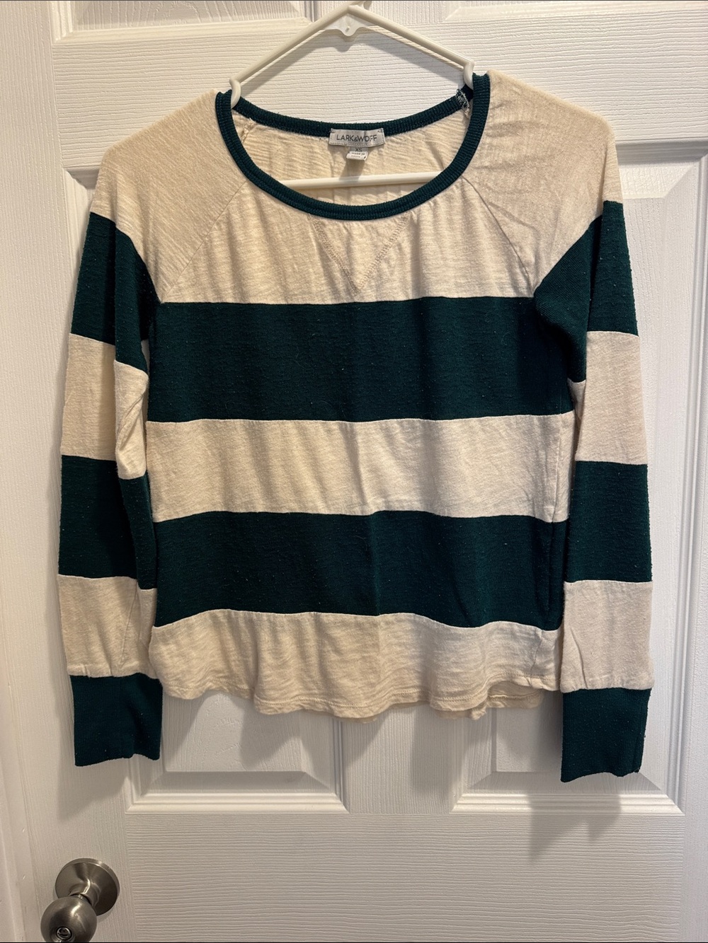 Lark & Wolff Cream Tee with Deep Green Trim